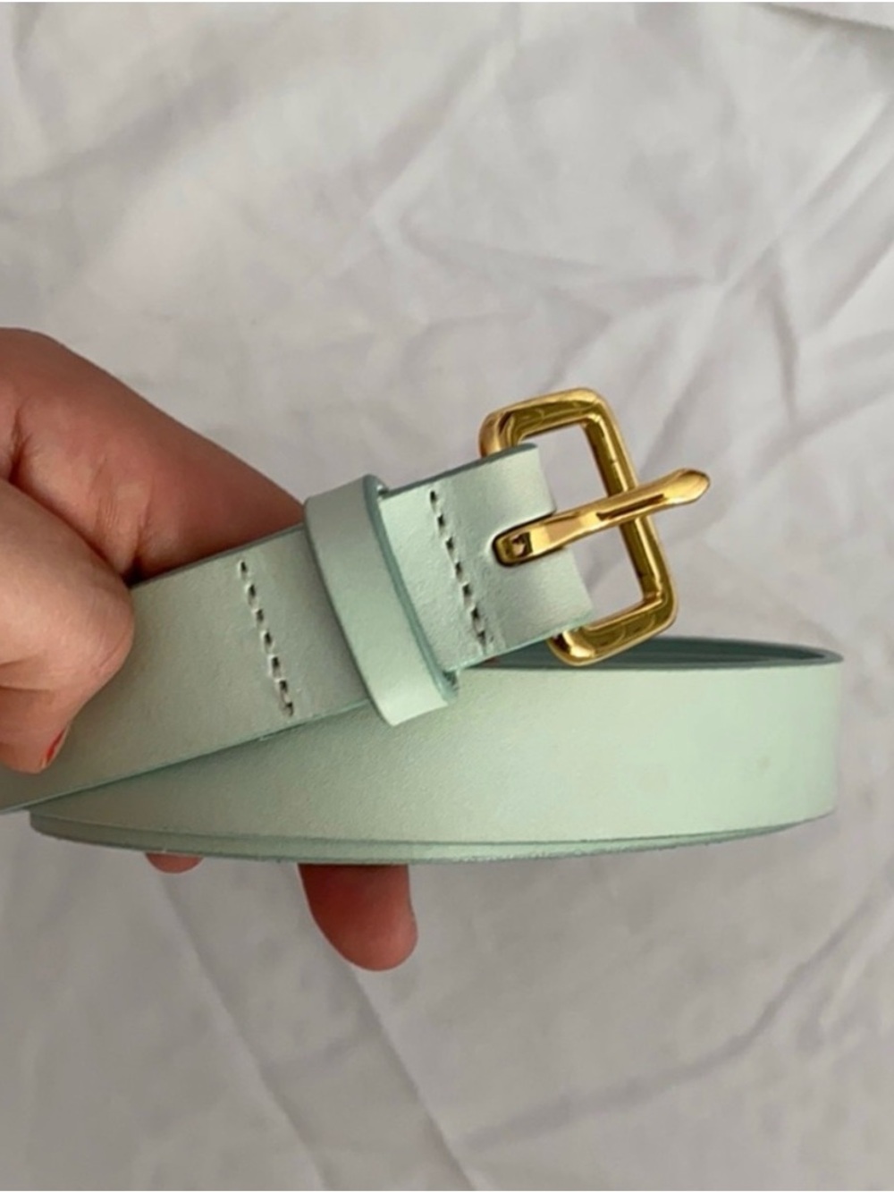 Jcrew NEW Classic Gold-Buckle Mint Blue Leather Belt